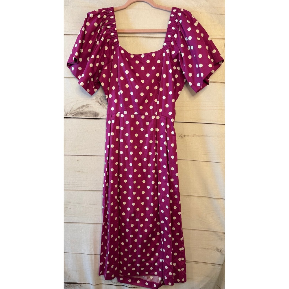 Tyler Boe Polka Dot Square Neck Puff Sleeve Midi‎ Dress Women Size S
